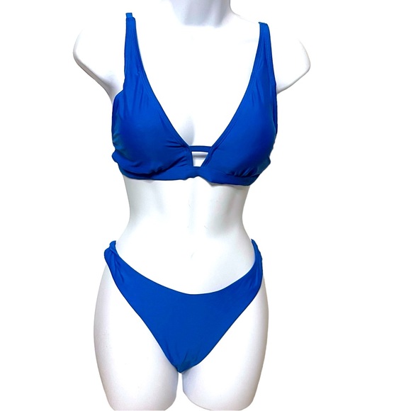 Gianni Bini Strappy Bralette Top Scoop Cheeky Bottom Color Ribbon Blue Size L - Picture 3 of 4